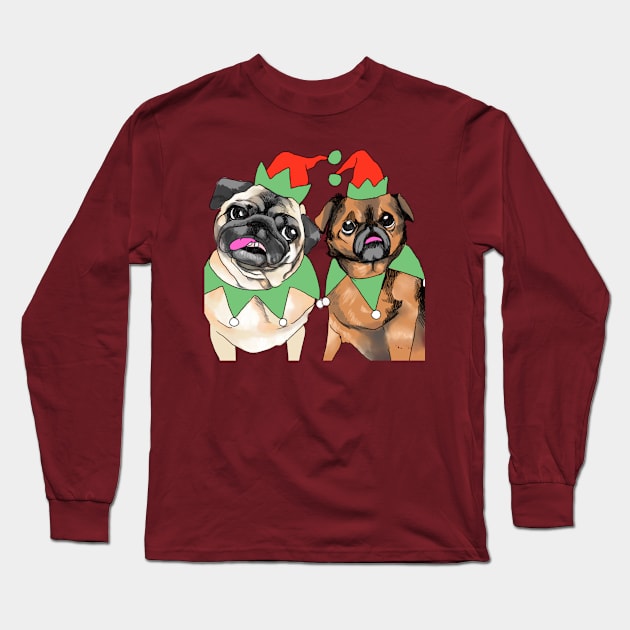 Pug Xmas elves Long Sleeve T-Shirt by MightyFam